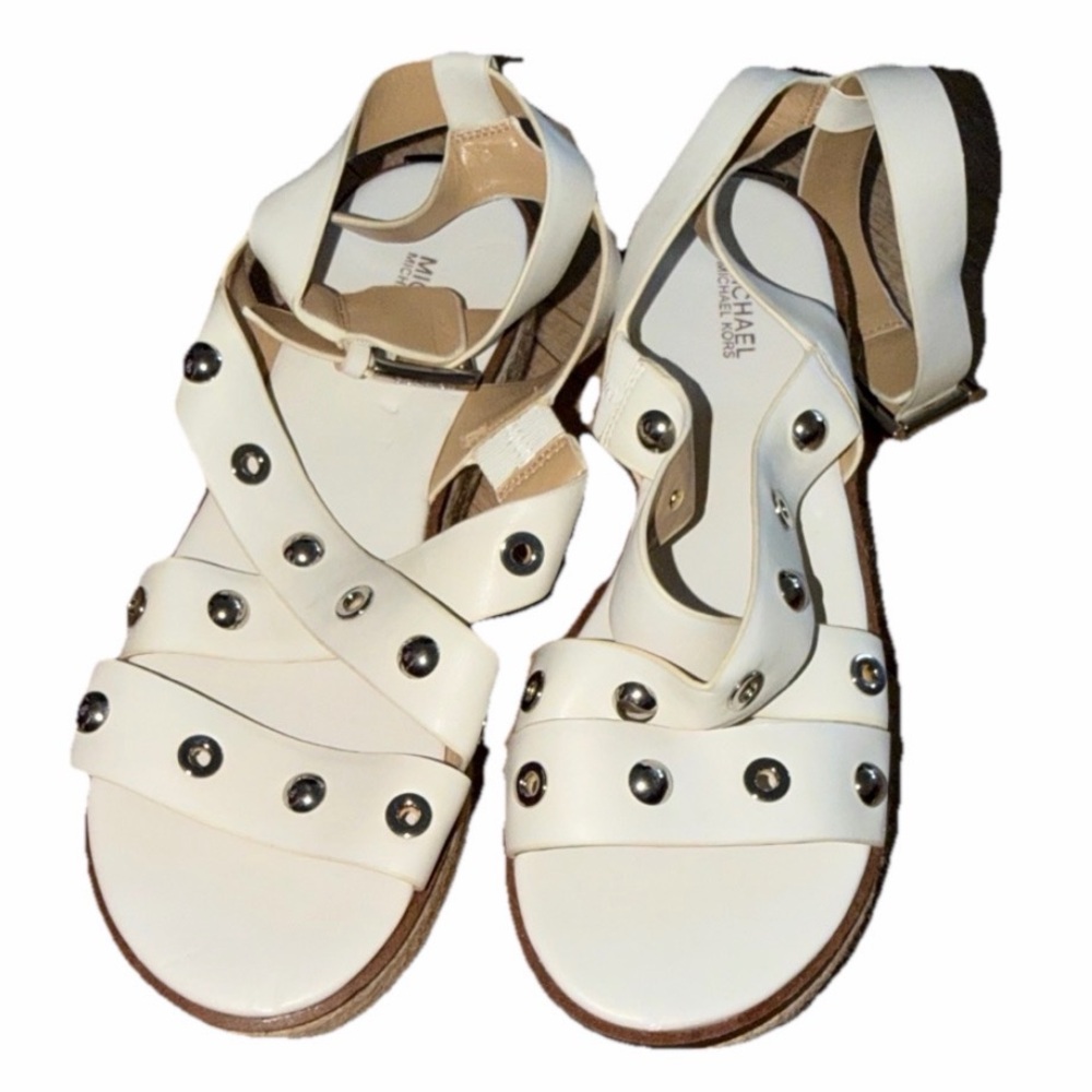 MICHAEL Kors White Studded Espadrille Wedge Sandals Sz. 9